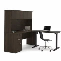 Bestar Embassy Height Adjustable L-Shaped Computer Desk In Chocolate -CYMAX Sales 1644611 2 L