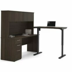 Bestar Embassy Height Adjustable L-Shaped Computer Desk With Hutch