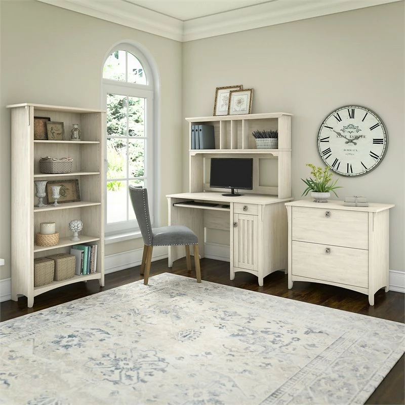 Bush Salinas Mission Desk 4-Piece Engineered Wood Office Suite In Antique White 11 Bush Salinas Mission Desk 4-Piece Engineered Wood Office Suite In Antique White - Image 9