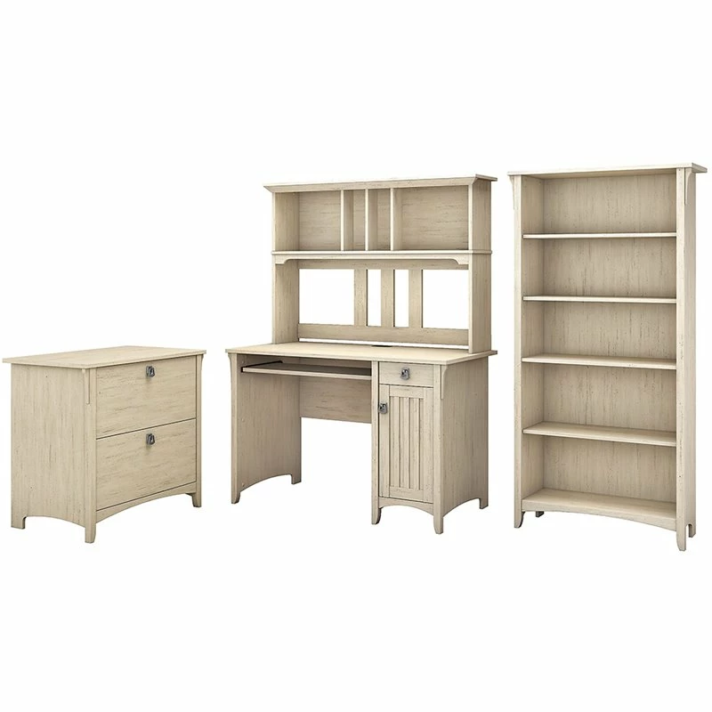 Bush Salinas Mission Desk 4-Piece Engineered Wood Office Suite In Antique White 10 Bush Salinas Mission Desk 4-Piece Engineered Wood Office Suite In Antique White - Image 8