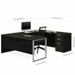 Bestar Pro Concept Plus U Desk With Hutch In Deep Gray And Black -CYMAX Sales 1663838 1663839 L