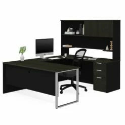 Bestar Pro Concept Plus U Desk With Hutch In Deep Gray And Black -CYMAX Sales 1663838 L