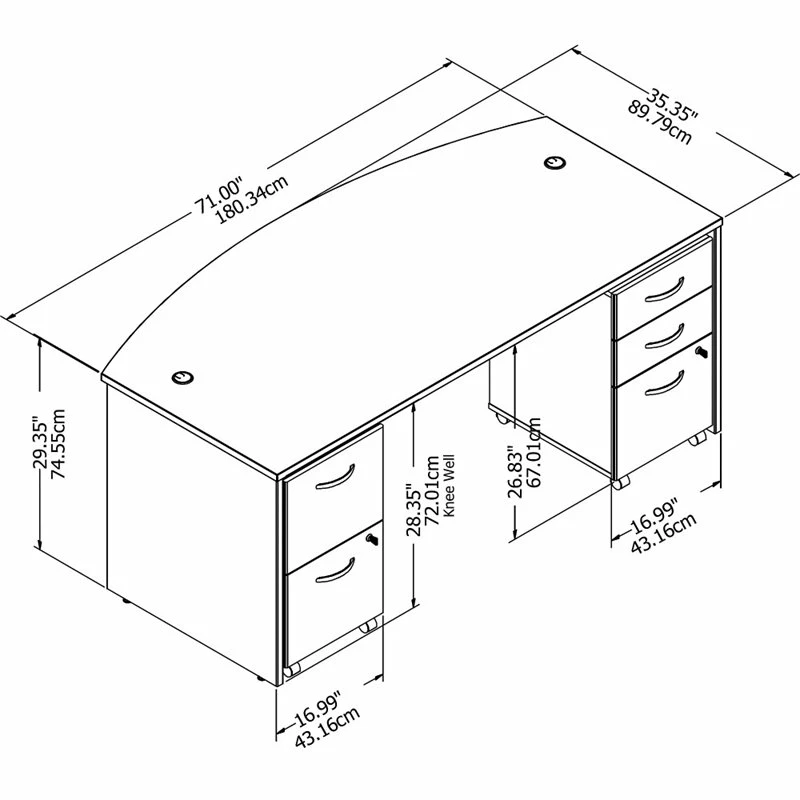 Studio C 72W Bow Front Desk With File Cabinets In Storm Gray - Engineered Wood 17 Studio C 72W Bow Front Desk With File Cabinets In Storm Gray - Engineered Wood - Image 15