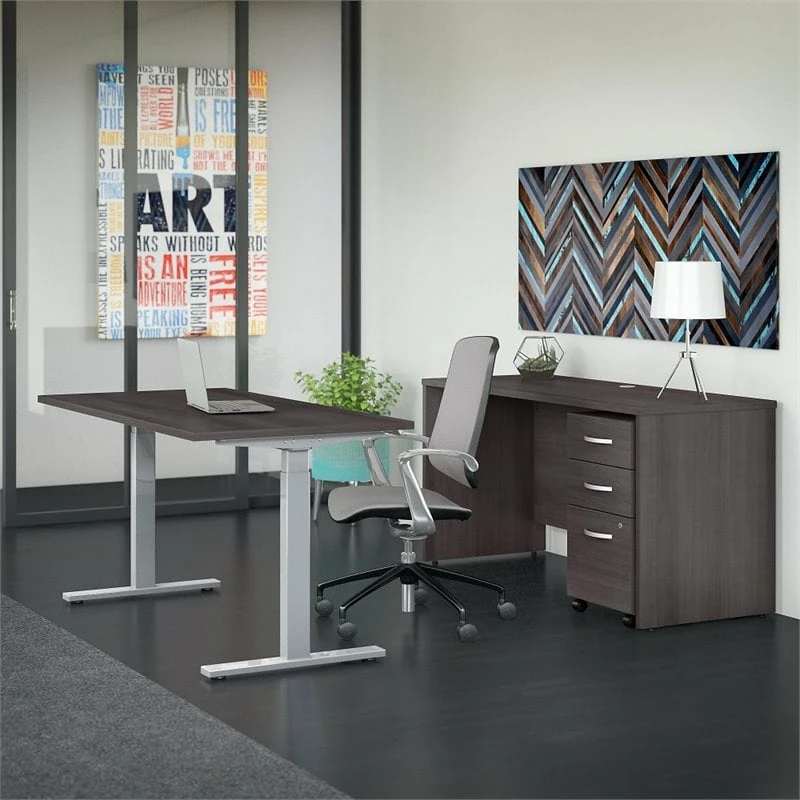 Studio C 60W Adjustable Standing Desk Set In Modern Hickory - Engineered Wood 13 Studio C 60W Adjustable Standing Desk Set In Modern Hickory - Engineered Wood - Image 11