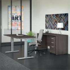 Studio C 60W Height Adjustable Standing Desk Set In White - Engineered Wood -CYMAX Sales 1697070 2 L 2