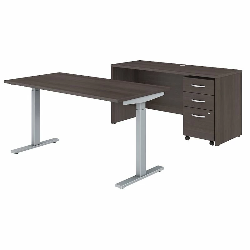 Studio C 60W Adjustable Desk With Credenza And Storage In Gray - Engineered Wood 12 Studio C 60W Adjustable Desk With Credenza And Storage In Gray - Engineered Wood - Image 10