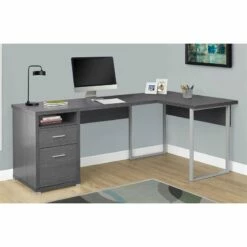 Computer Desk Home Office Corner 80"L L Shape Work Laptop Metal Grey White -CYMAX Sales 1715276 1 L