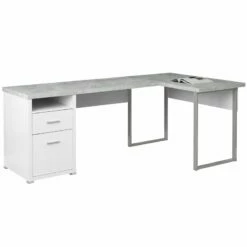 Computer Desk Home Office Corner 80"L L Shape Work Laptop Metal Grey White -CYMAX Sales 1715277 L