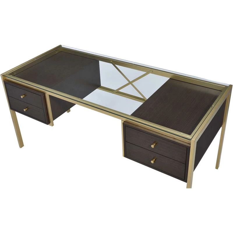 ACME Yumia Glass Rectangle Top 4-Drawer Writing Desk In Gold And Clear Glass 8 ACME Yumia Glass Rectangle Top 4-Drawer Writing Desk In Gold And Clear Glass - Image 6