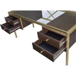 ACME Yumia Glass Rectangle Top 4-Drawer Writing Desk In Gold And Clear Glass 16 ACME Yumia Glass Rectangle Top 4-Drawer Writing Desk In Gold And Clear Glass -CYMAX Sales 1729420 12 L