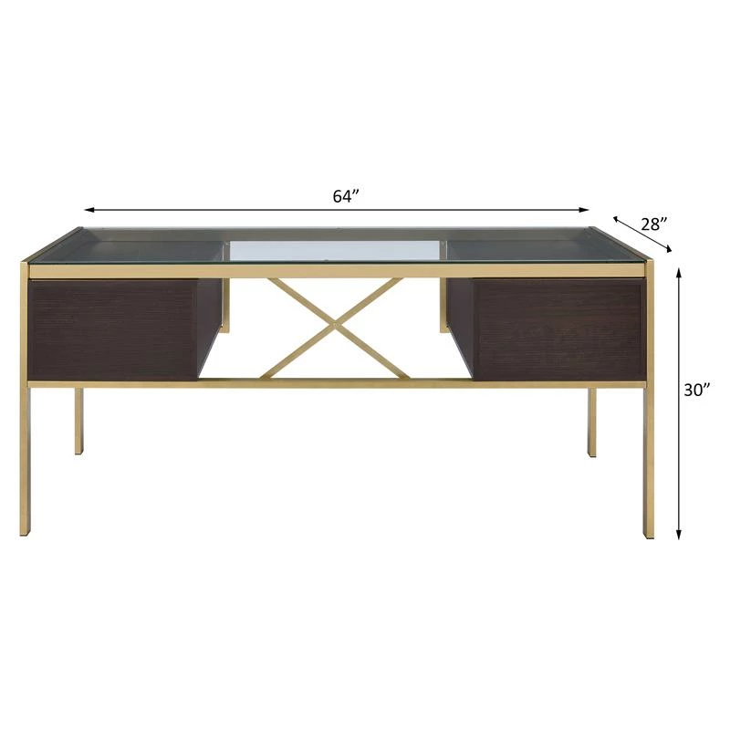 ACME Yumia Glass Rectangle Top 4-Drawer Writing Desk In Gold And Clear Glass 10 ACME Yumia Glass Rectangle Top 4-Drawer Writing Desk In Gold And Clear Glass - Image 8