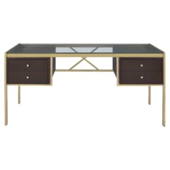 ACME Yumia Glass Rectangle Top 4-Drawer Writing Desk In Gold And Clear Glass