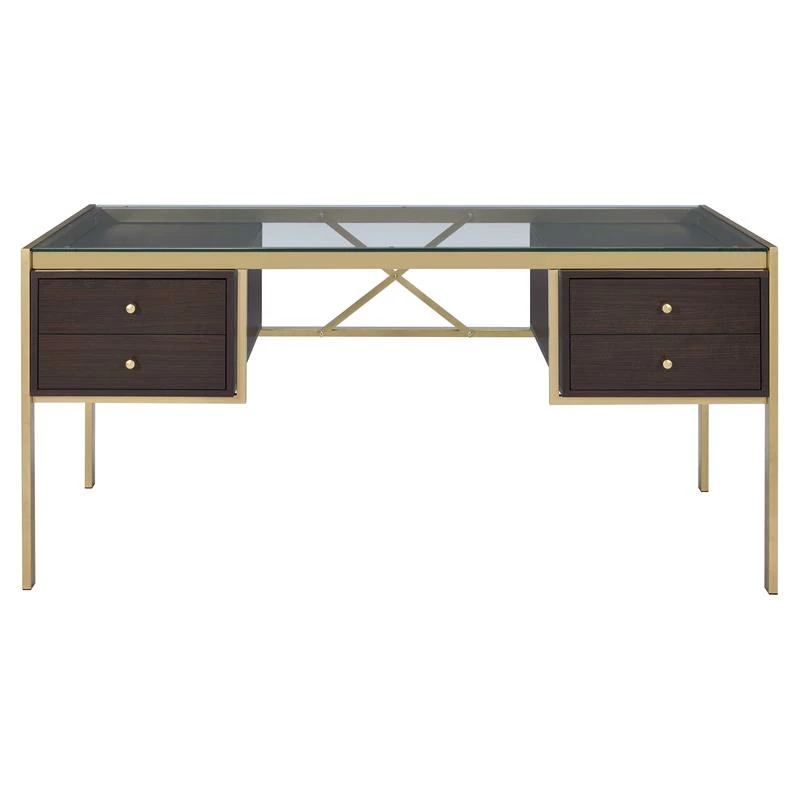 ACME Yumia Glass Rectangle Top 4-Drawer Writing Desk In Gold And Clear Glass 3 ACME Yumia Glass Rectangle Top 4-Drawer Writing Desk In Gold And Clear Glass