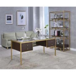 ACME Yumia Glass Rectangle Top 4-Drawer Writing Desk In Gold And Clear Glass 12 ACME Yumia Glass Rectangle Top 4-Drawer Writing Desk In Gold And Clear Glass -CYMAX Sales 1729420 8 L