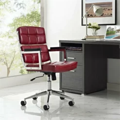 Modway Portray Highback Upholstered Vinyl And Aluminum Office Chair In Brown 31 Modway Portray Highback Upholstered Vinyl And Aluminum Office Chair In Brown -CYMAX Sales 1738878 1 L