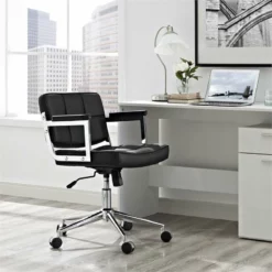 Modway Portray Mid Back Upholstered Vinyl And Aluminum Office Chair In White 23 Modway Portray Mid Back Upholstered Vinyl And Aluminum Office Chair In White -CYMAX Sales 1738880 1 L