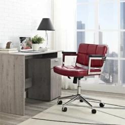 Modway Portray Mid Back Upholstered Vinyl And Aluminum Office Chair In Black -CYMAX Sales 1738882 1 L 1
