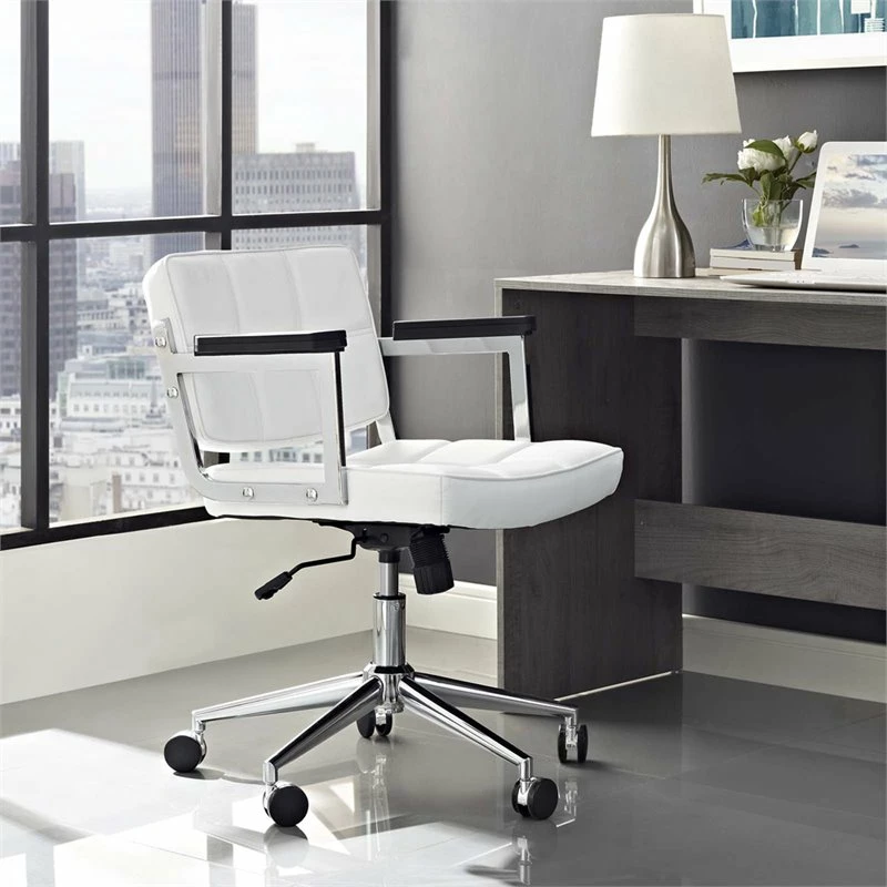 Modway Portray Mid Back Upholstered Vinyl And Aluminum Office Chair In White 4 Modway Portray Mid Back Upholstered Vinyl And Aluminum Office Chair In White - Image 2