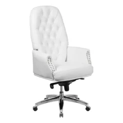 Pemberly Row Traditional Faux Leather High Back Swivel Office Chair In White
