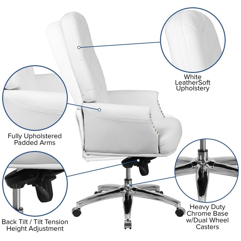 Pemberly Row Traditional Faux Leather High Back Swivel Office Chair In White 8 Pemberly Row Traditional Faux Leather High Back Swivel Office Chair In White - Image 6