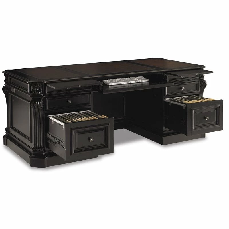 Bowery Hill Traditional Wood Executive Desk In Black/Chocolate Brown 4 Bowery Hill Traditional Wood Executive Desk In Black/Chocolate Brown - Image 2