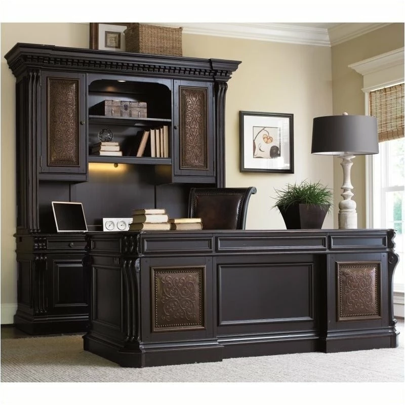 Bowery Hill Traditional Wood Executive Desk In Black/Chocolate Brown 5 Bowery Hill Traditional Wood Executive Desk In Black/Chocolate Brown - Image 3