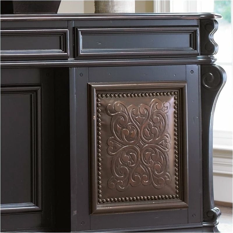 Bowery Hill Traditional Wood Executive Desk In Black/Chocolate Brown 6 Bowery Hill Traditional Wood Executive Desk In Black/Chocolate Brown - Image 4