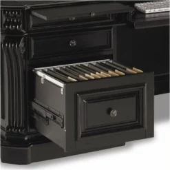 Bowery Hill Traditional Wood Executive Desk In Black/Chocolate Brown 14 Bowery Hill Traditional Wood Executive Desk In Black/Chocolate Brown -CYMAX Sales 1742521 8 L