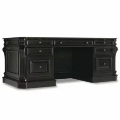Bowery Hill Traditional Wood Executive Desk In Black/Chocolate Brown