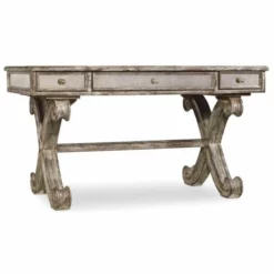 Bowery Hill 54" 3-Drawer Traditional Wood Writing Desk In Weathered Gray