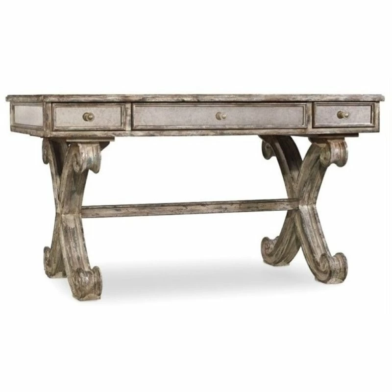 Bowery Hill 54" 3-Drawer Traditional Wood Writing Desk In Weathered Gray 3 Bowery Hill 54" 3-Drawer Traditional Wood Writing Desk In Weathered Gray