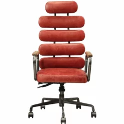 ACME Calan Leather High Back Adjustable Swivel Office Chair In Whiskey Brown -CYMAX Sales 1746849 1 L