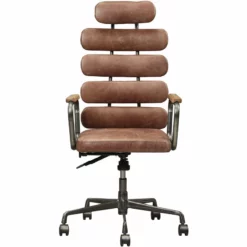 ACME Calan Leather High Back Adjustable Swivel Office Chair In Whiskey Brown -CYMAX Sales 1746850 2 L