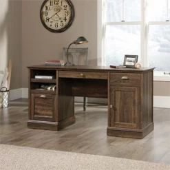 Sauder Barrister Lane Engineered Wood Executive Desk In Iron Oak -CYMAX Sales 1767015 10 L