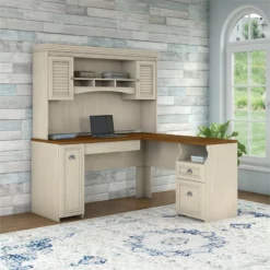 Fairview 60W L Shaped Desk With Hutch In Cape Cod Gray - Engineered Wood -CYMAX Sales 1767277 1 L