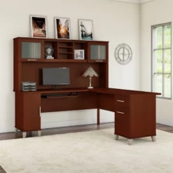 Somerset 72W L Shaped Desk With Hutch In White And Storm Gray - Engineered Wood -CYMAX Sales 1767288 19 L