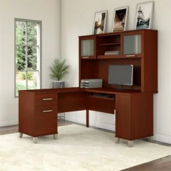 Bush Furniture Somerset 60W L Shaped Desk With Hutch In Hansen Cherry -CYMAX Sales 1767291 16 L 1