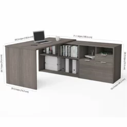 Bestar I3 Plus L Shape Computer Desk With Hutch In Bark Gray -CYMAX Sales 1768042 2 L