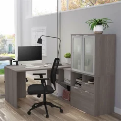 Bestar I3 Plus L Shape Computer Desk With Hutch In Bark Gray -CYMAX Sales 1768046 1 L