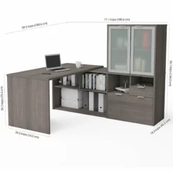 Bestar I3 Plus L Shape Computer Desk With Hutch In Bark Gray -CYMAX Sales 1768046 2 L