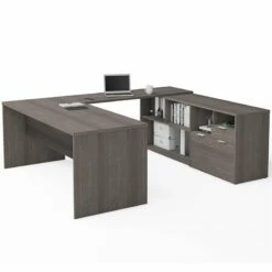 Bestar I3 Plus U Shape Computer Desk In Bark Gray