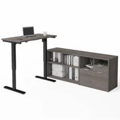 Bestar I3 Plus 3 Piece Standing Office Set In Bark Gray