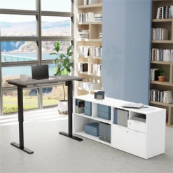 Bestar I3 Plus 3 Piece Standing Office Set In Bark Gray And White -CYMAX Sales 1768078 1 L