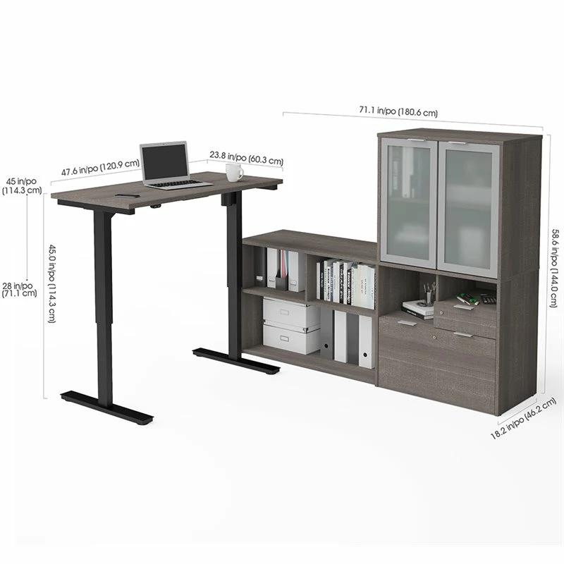 Bestar I3 Plus 3 Piece Standing Office Set In Bark Gray 8 Bestar I3 Plus 3 Piece Standing Office Set In Bark Gray - Image 6