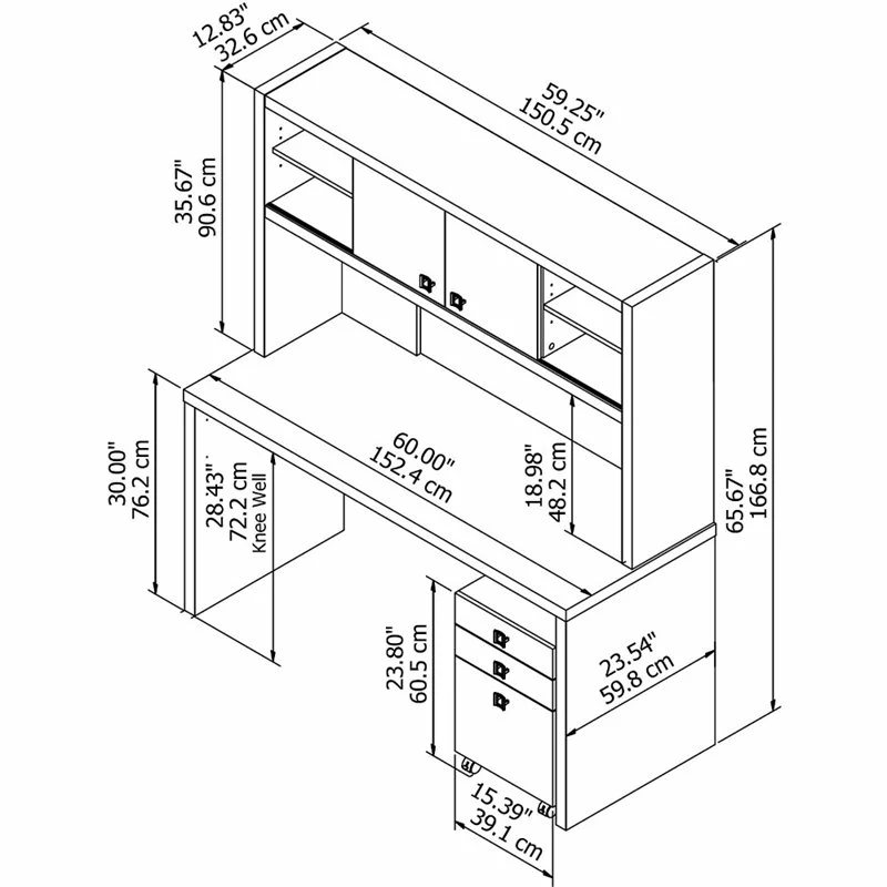 Echo By Kathy Ireland Desk With Hutch And Mobile File In White - Engineered Wood 9 Echo By Kathy Ireland Desk With Hutch And Mobile File In White - Engineered Wood - Image 7
