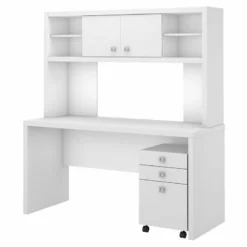 Echo By Kathy Ireland Desk With Hutch And Mobile File In White - Engineered Wood