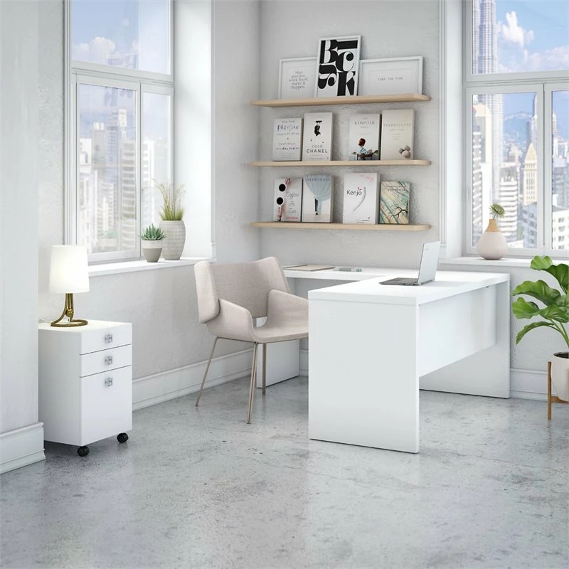 Echo By Kathy Ireland L Shaped Desk With Mobile File In White - Engineered Wood 4 Echo By Kathy Ireland L Shaped Desk With Mobile File In White - Engineered Wood - Image 2