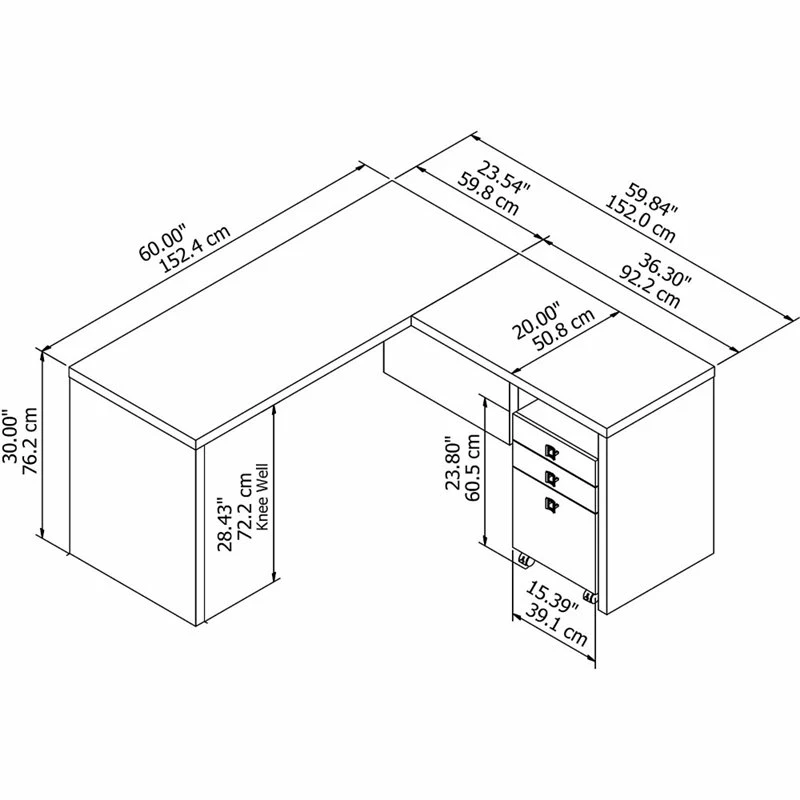 Echo By Kathy Ireland L Shaped Desk With Mobile File In White - Engineered Wood 8 Echo By Kathy Ireland L Shaped Desk With Mobile File In White - Engineered Wood - Image 6