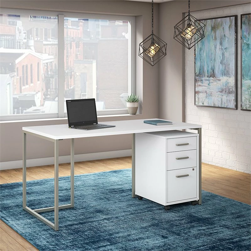 Bush Business Furniture Method By Kathy Ireland 60" Table Desk With File Cabinet In White 4 Bush Business Furniture Method By Kathy Ireland 60" Table Desk With File Cabinet In White - Image 2