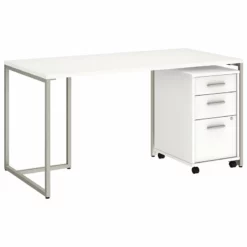 Bush Business Furniture Method By Kathy Ireland 60" Table Desk With File Cabinet In White